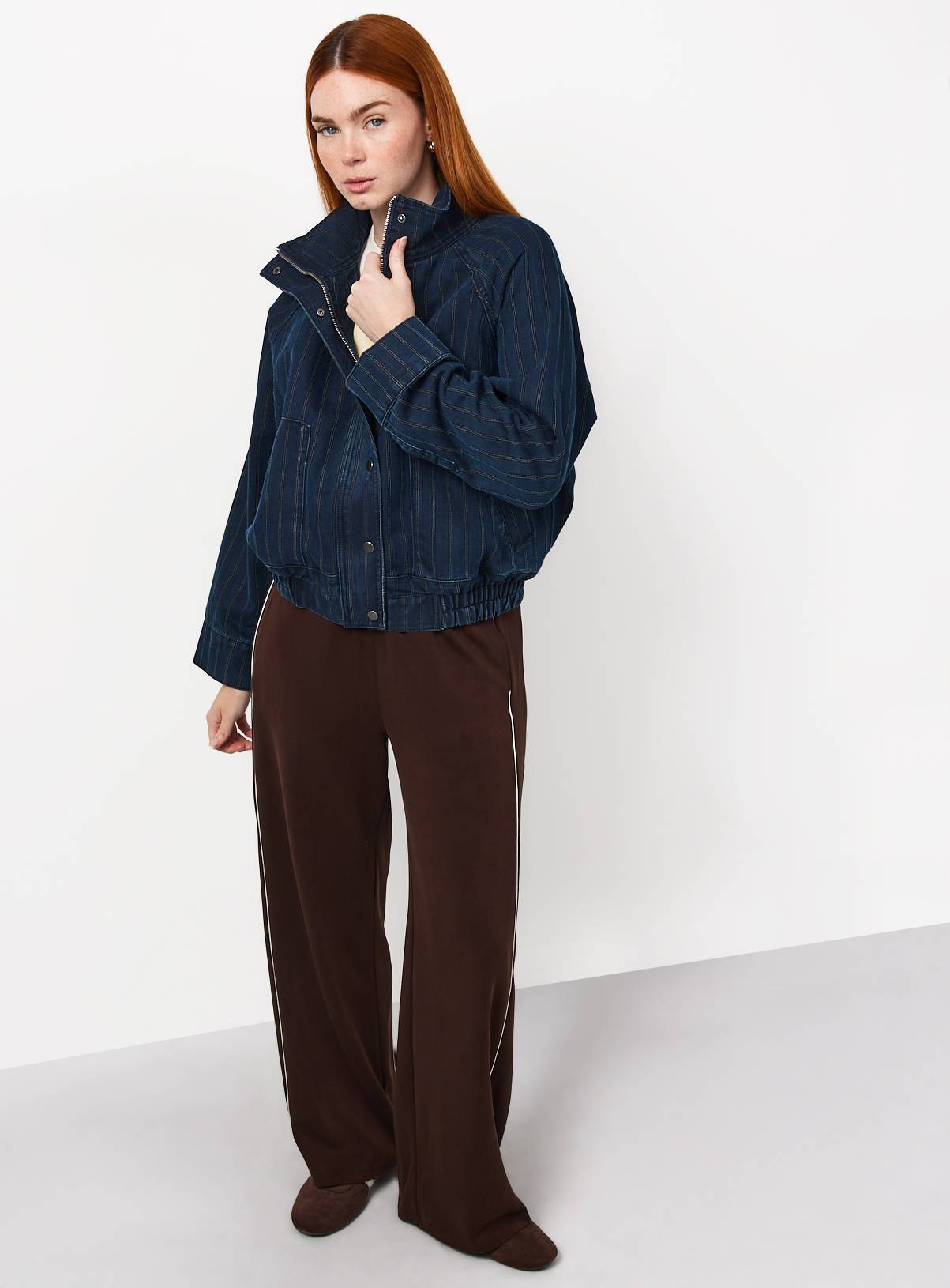 Dark Blue Denim Button-Up Bomber Jacket 12 - Image 2